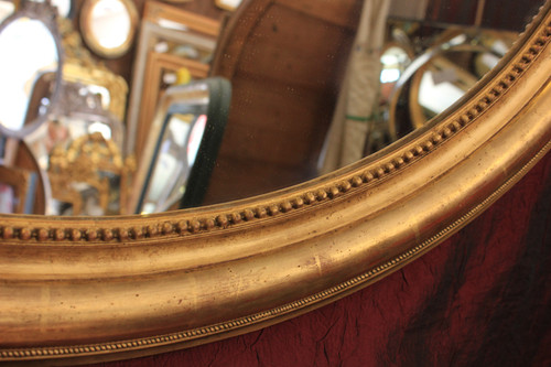 71 X 87 Cm Large Oval Gold Leaf Medallion Mirror Louis Philippe Perlé