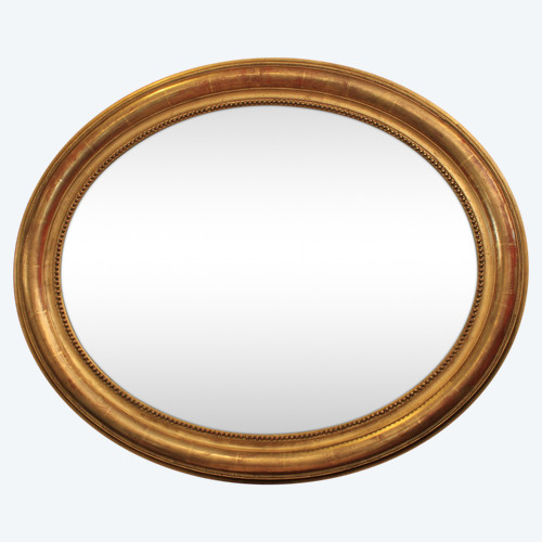 71 X 87 Cm Large Oval Gold Leaf Medallion Mirror Louis Philippe Perlé