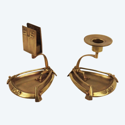 Candlestick and Match Holder 1900 Jugendstil