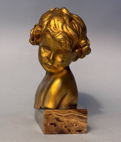 Scultura in bronzo dorato J.-M. CAMUS Busto di bambino