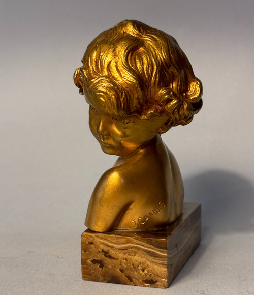 Scultura in bronzo dorato J.-M. CAMUS Busto di bambino