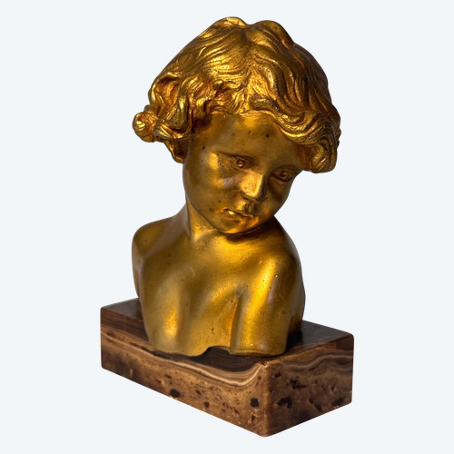 Scultura in bronzo dorato J.-M. CAMUS Busto di bambino