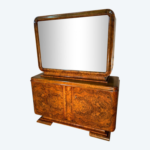 Buffet vitrine d époque art deco en loupe de noyer 