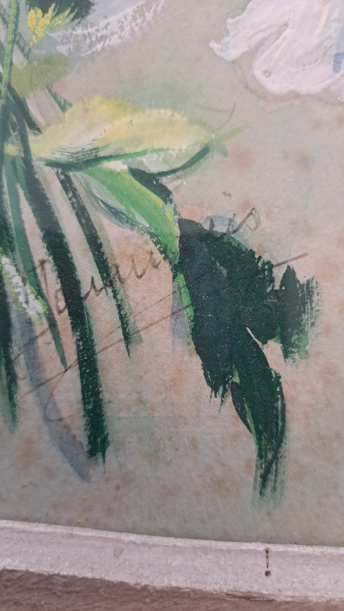 Tableau huile sur papier bouquet de fleurs signature à voir 20ème siècle