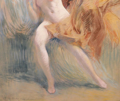 Henri Le Riche, Nude woman, pastel, Art Nouveau drawing impressionism painting