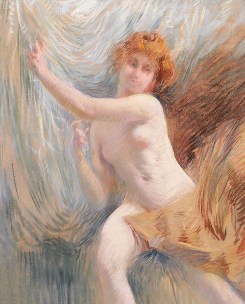 Henri Le Riche, Nude woman, pastel, Art Nouveau drawing impressionism painting