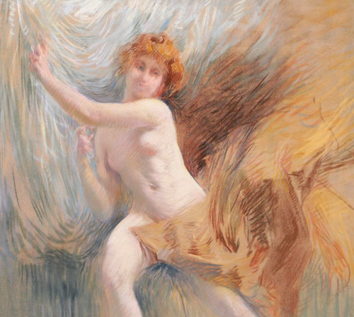 Henri Le Riche, Nude woman, pastel, Art Nouveau drawing impressionism painting