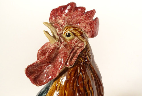 Sculpture Vase Coq Faïence Choisy-le-Roi Signée Louis Carrier-Belleuse XIXè