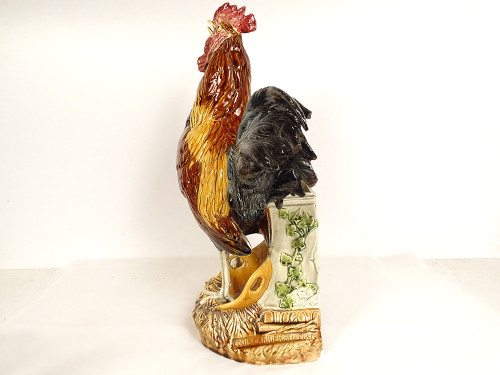 Sculpture Vase Coq Faïence Choisy-le-Roi Signée Louis Carrier-Belleuse XIXè