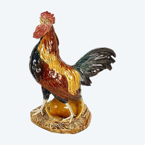 Sculpture Vase Coq Faïence Choisy-le-Roi Signée Louis Carrier-Belleuse XIXè