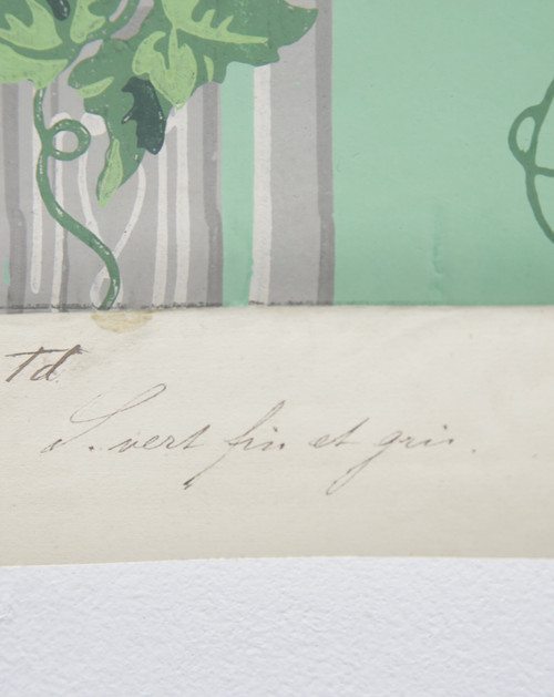 Lé de papier peint oiseaux et fleurs XIXe - « vert fin et gris »