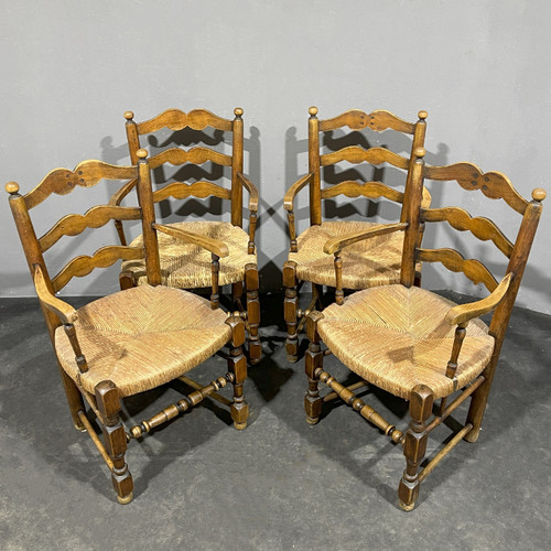 Provencal armchairs with ladder back and rattan seat