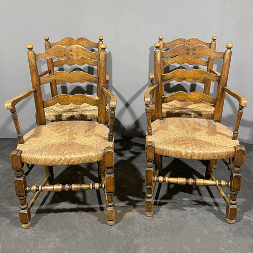 Provencal armchairs with ladder back and rattan seat
