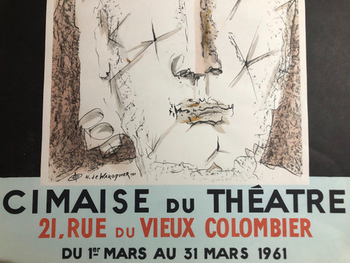 Poster by Waroquier Cimaise of the theater 1961 Paris