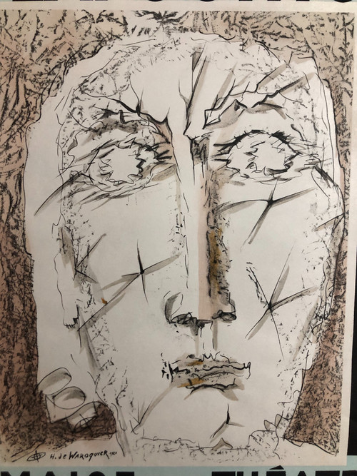 Poster by Waroquier Cimaise of the theater 1961 Paris