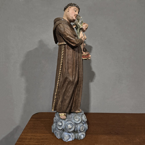 Sculpture ancienne en bois polychrome de Saint Antoine