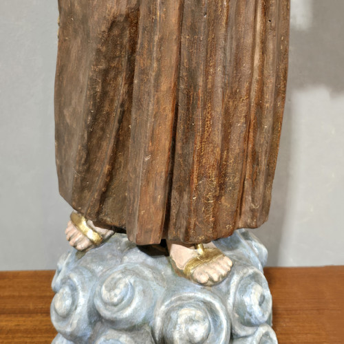 Sculpture ancienne en bois polychrome de Saint Antoine