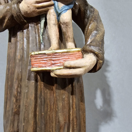 Sculpture ancienne en bois polychrome de Saint Antoine