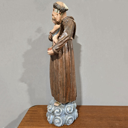 Sculpture ancienne en bois polychrome de Saint Antoine