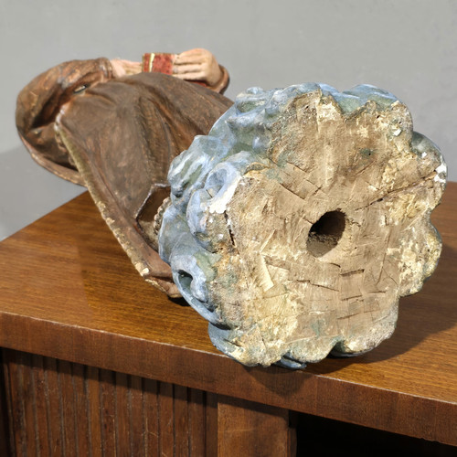 Sculpture ancienne en bois polychrome de Saint Antoine