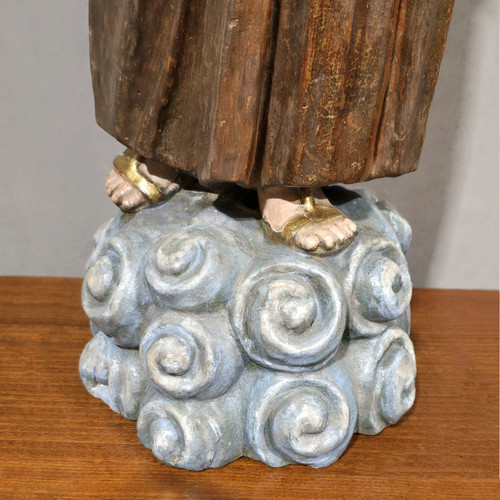 Sculpture ancienne en bois polychrome de Saint Antoine
