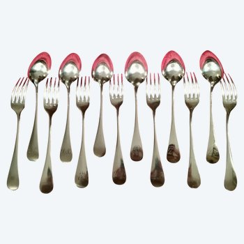 Suite of large silver plated flatware, Baguette Uniplat model