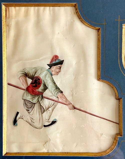 China, Circa 1900, Set Of Two Gouaches On Rice Paper Military Lancers.