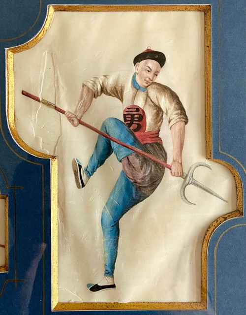 China, Circa 1900, Set Of Two Gouaches On Rice Paper Military Lancers.