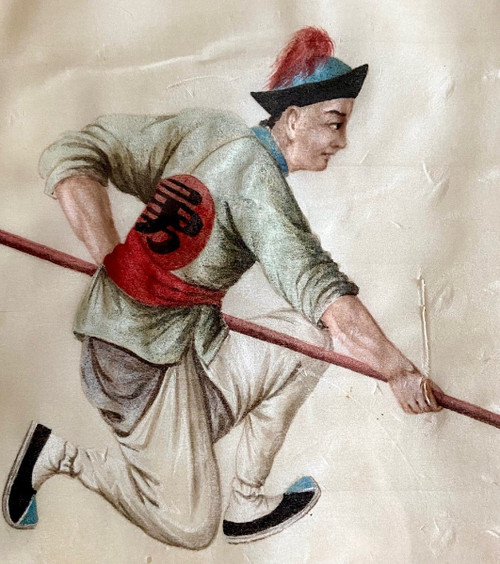 China, Circa 1900, Set Of Two Gouaches On Rice Paper Military Lancers.