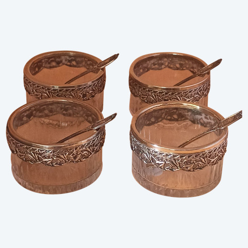 Series of 4 crystal and silver salt cellars