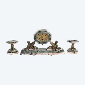  Marble and Bronze Mantel Set, Art Deco - 1940
