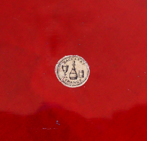 Baccarat: ruby red and gilded crystal liqueur service, Cannelures model - paper label
