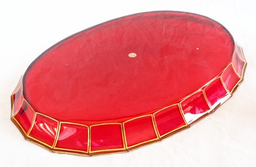 Baccarat: ruby red and gilded crystal liqueur service, Cannelures model - paper label