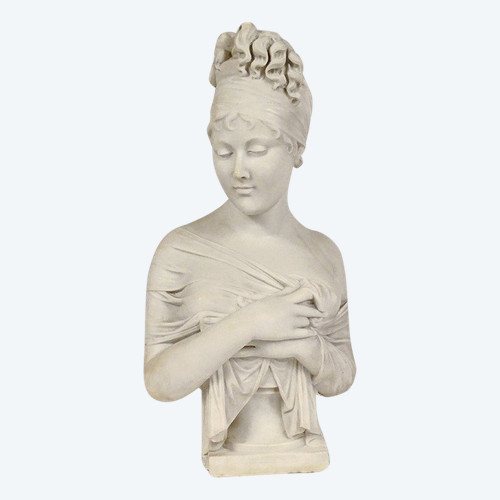 Busto scolpito di Mme Récamier in marmo di Carrara secondo Joseph Chinard XIX secolo