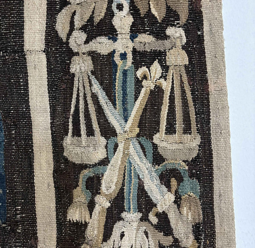 Large Aubusson tapestry characters Dance landscape castle coat of arms 17th century