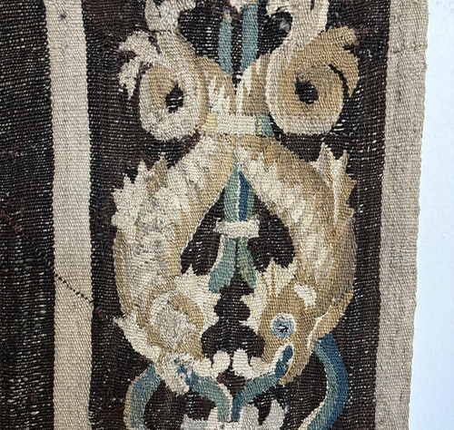 Large Aubusson tapestry characters Dance landscape castle coat of arms 17th century