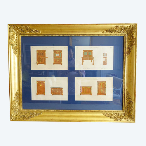 La Mésangère (1/7) - Meubles et objets de goût au début XIXe, gravures polychromes, cadre bois doré