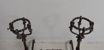  Paire de Chenets en Fer Forgé Fin XIXe 