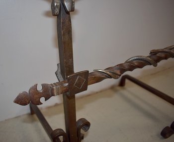  Paire de Chenets en Fer Forgé Fin XIXe 