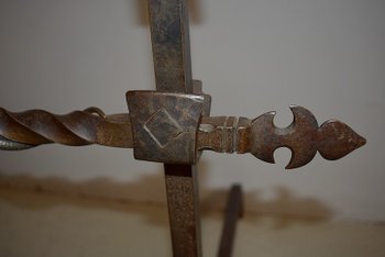  Paire de Chenets en Fer Forgé Fin XIXe 