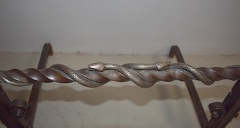  Paire de Chenets en Fer Forgé Fin XIXe 