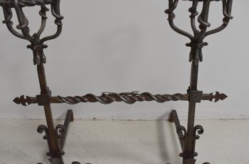  Paire de Chenets en Fer Forgé Fin XIXe 