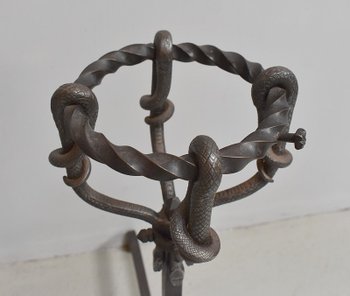  Paire de Chenets en Fer Forgé Fin XIXe 