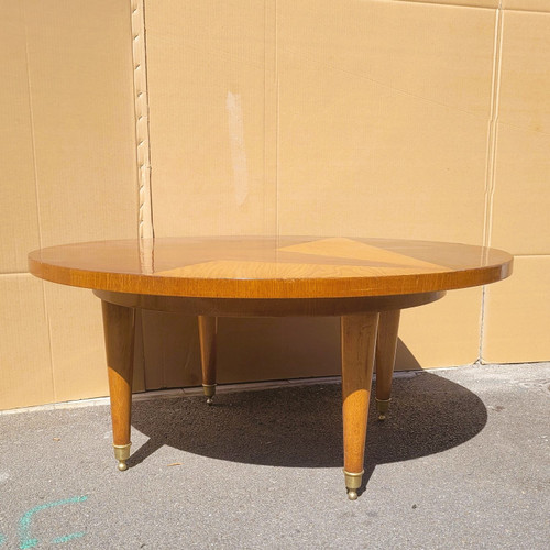 Großer runder Couchtisch aus Holzintarsien