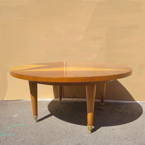 Großer runder Couchtisch aus Holzintarsien