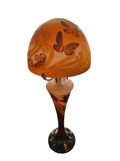 Emile Gallé Grande Lampe Champignon Art Nouveau "Papillons"