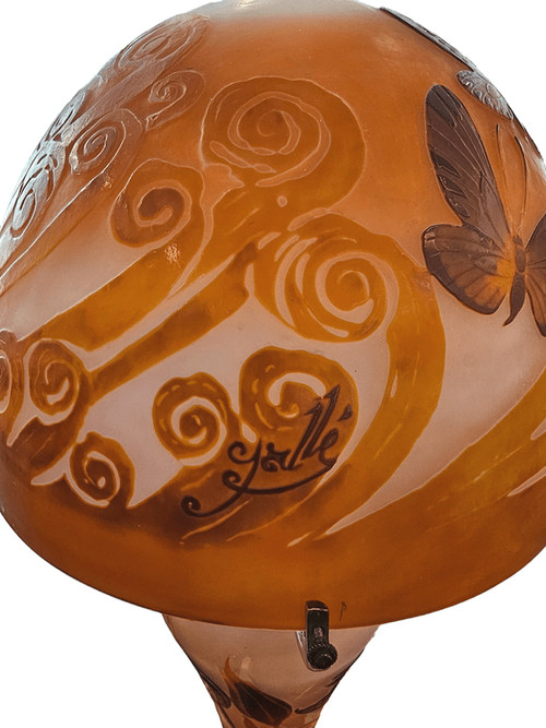 Emile Gallé Grande Lampe Champignon Art Nouveau "Papillons"