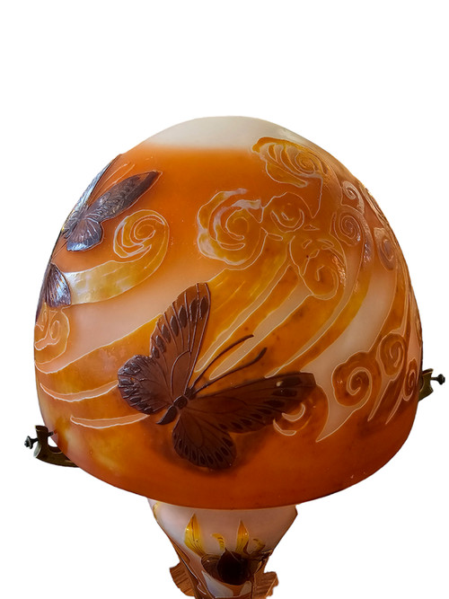 Emile Gallé Grande Lampe Champignon Art Nouveau "Papillons"