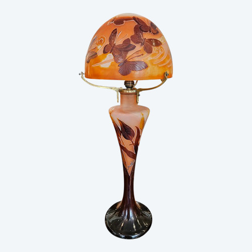 Emile Gallé Grande Lampe Champignon Art Nouveau "Papillons"