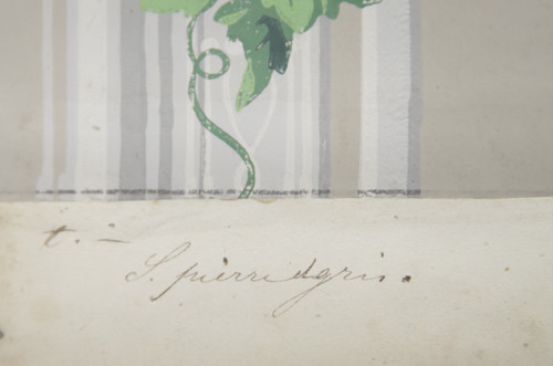 Lé de papier peint oiseaux et fleurs XIXe - « Pierre de gris » 
